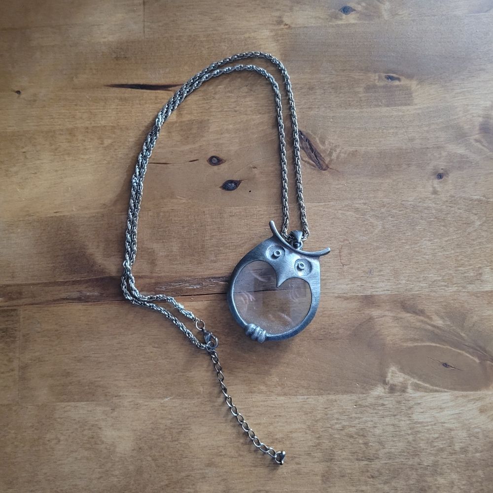 Silver Owl Magnifing Lens Pendant Necklace